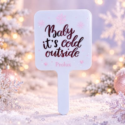 Prolux M-624 Christmas White Hand Mirror Chrome Pink Lettering - 12pcs Pack